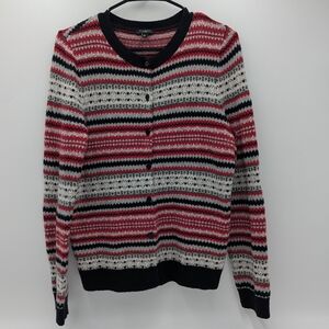 Talbots Fair Isle Lambswool Cardigan Sweater Medium Knit Red Black Grannycore
